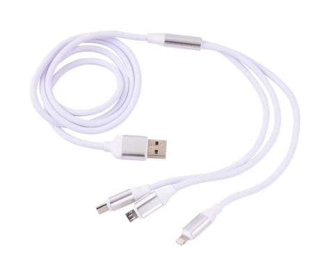 USB KÁBEL s tromi koncovkami biely