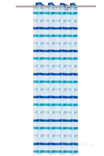 Záclona modro-tyrkysová s originálnymi pruhmi saténového lesku