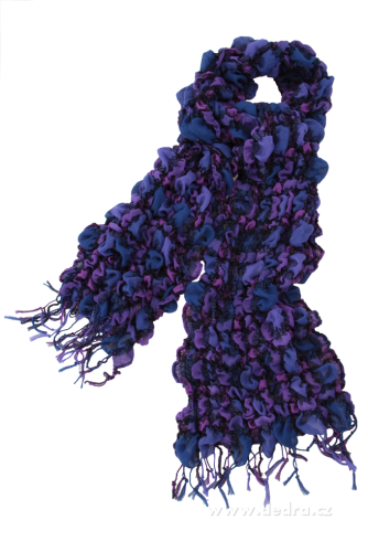 Šál pokrčeného cca 35 x 200 cm vzhľadu fialové tóny