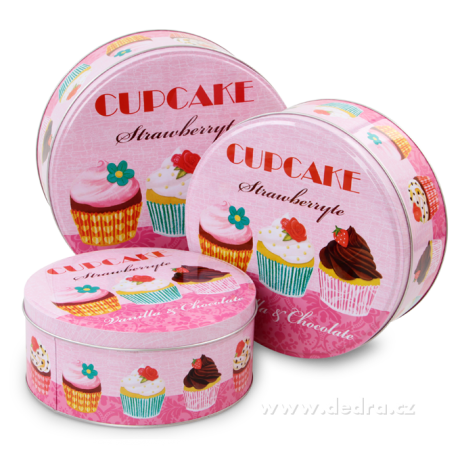 3 ks kovová dóza s motívom Cupcake