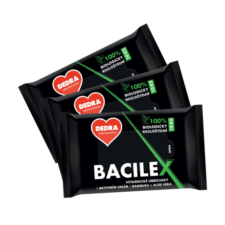 Sada 2+1 ZDARMA 3 x 10 ks vlhčené hygienické ubrousky BACILEX® s aktivním bambusovým uhlím a Aloe Vera 