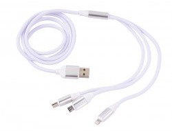 USB KÁBEL s tromi koncovkami biely