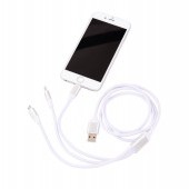 USB KÁBEL s tromi koncovkami biely