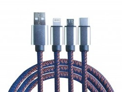 3in1 USB KÁBEL s tromi koncovkami Micro USB, USB-C a Lightning konektor