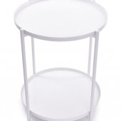 Okrúhly kovový stolík, dvojposchodový, biely