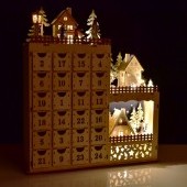 Veľký adventný drevený kalendár s LED osvetlením 43 cm 