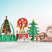 Skladacia drevená dekorácia ozdobený vianočný STROMČEK 26 cm