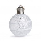 8 cm svietiaca LED guľa s bielym lemovaním a trblietavým finišom