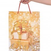 Darčeková taška, motív zdobený zlatými trblietkami