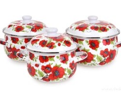 RUSTICAL | 6dílná sada smaltovaných silnostěnných hrnců s poklicemi | makové květy 