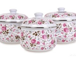 RUSTICAL | 6dílná sada smaltovaných silnostěnných hrnců s poklicemi | květinový motiv 