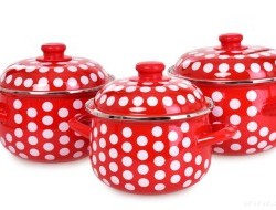 RUSTICAL | 6dílná sada smaltovaných silnostěnných hrnců s poklicemi | červené s puntíky 