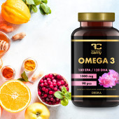 90 kapslí OMEGA 3, 1000 mg, 180 mg EPA, 120 mg DHA, Vitamin E 