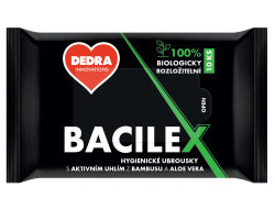 10 ks vlhčené hygienické ubrousky BACILEX® s aktivním bambusovým uhlím a Aloe Vera 