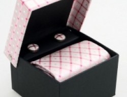 Hodvábna kravata - stříb.-ružové kocky