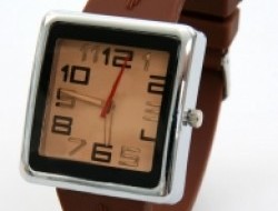 Náramkové hodinky -QUARTZ - hnedé sa silikón. pásikom