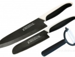 Sada 2 keramických nožov a škrabky XXL - Santoku Zirconix