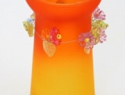 Sklenená váza s kvetinovou dekoráciou - výška: 15 cm