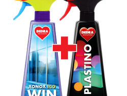 Sada ČISTÁ OKNA 1+1 pěnový čistič na okna, skla i zrcadla XONOX ECO WIN + EKO intenzivní čistič plastových povrchů PLASTINO ECOLOGIX spray 