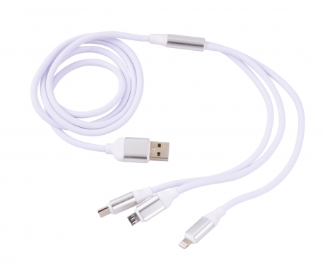 USB kábel s tromi koncovkami biely 