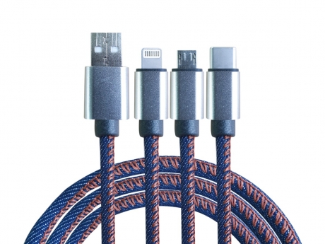 3in1 USB KÁBEL s tromi koncovkami Micro USB, USB-C a Lightning konektor