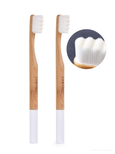 SADA 1+1 | GoEco® BAMBOO | Zubní kartáček 10 000 vláken | Ultra jemné a husté štětinky | bílý 