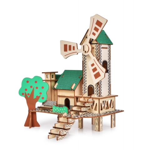 3D Skladacia drevená stavebnica MLYN 22 cm 