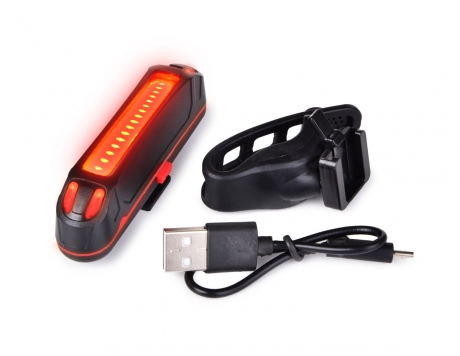 Nabíjací USB intenzívne LED červené svetlo na bicykel