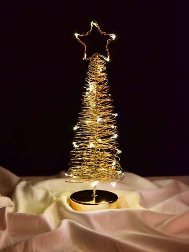 31 cm zlatý drôtený svietiaci LED stromček