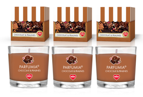 VOTIVNÍ SADA 3ks sójových vonných eko-svíček PARFUMIA®, čokoláda a pralinky, CHOCOLAT & PRALINES 